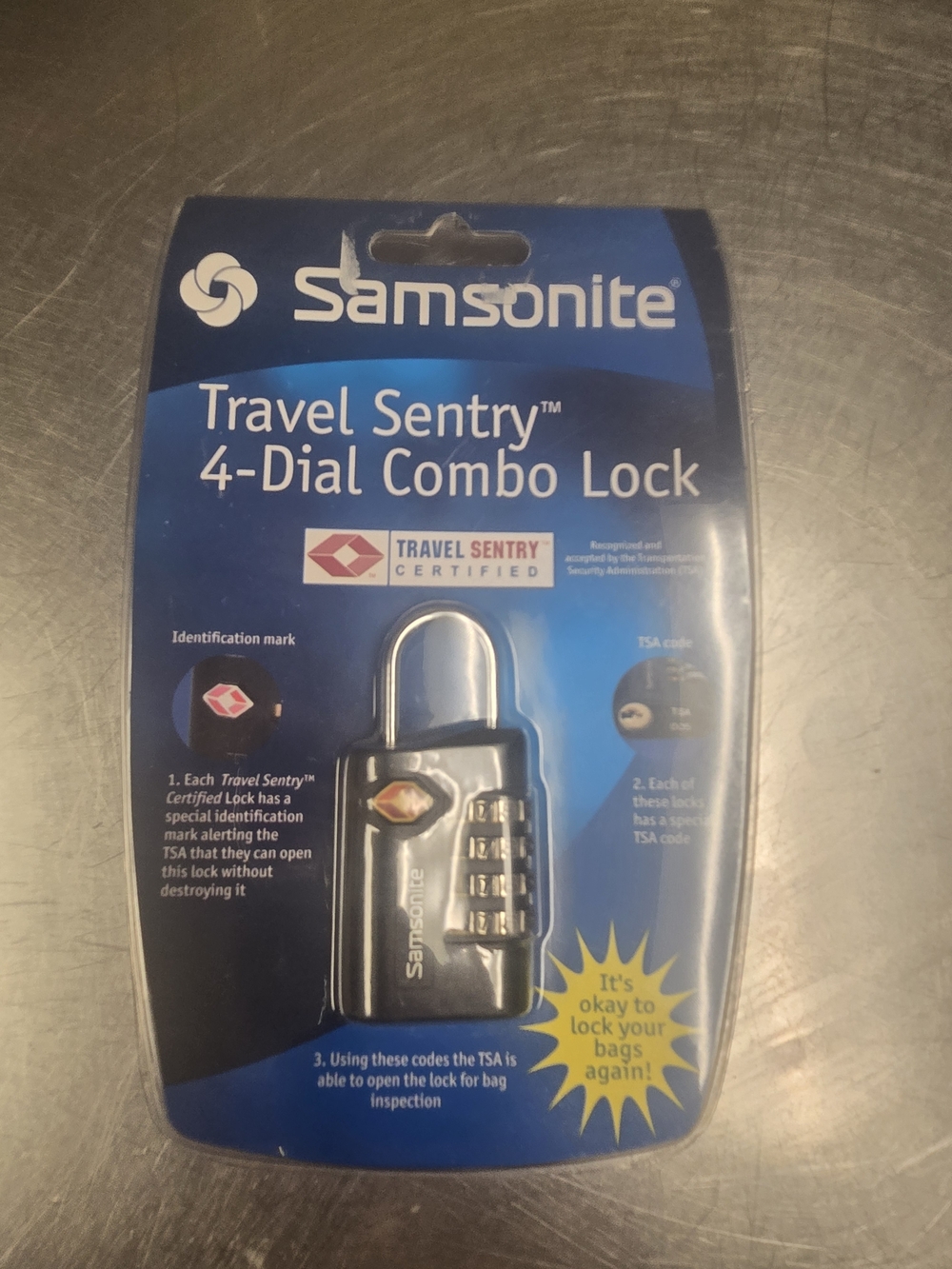 Samsonite Travel Sentry 4-Dial Combo Lock – Blue and Silver Packaging